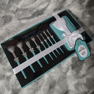 Tiffany Blue 9 Pc Makeup Brush Set Bling Rhinestone Coquette Bows